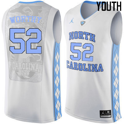 Youth North Carolina Tar Heels #52 James Worthy College Basketball Jerseys Sale-White - Click Image to Close